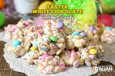 easter white chocolate candy clusters with sprinkles