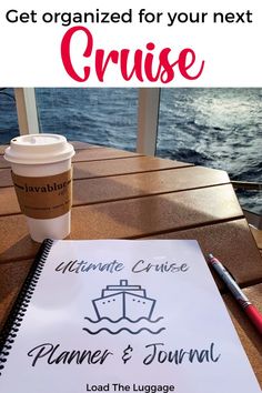 Get organized before your next cruise vacation.  Image is the Ultimate Cruise Planner and Journal on a cruise ship deck Cruise Planner, Travel Journal Pages, Group Cruise, Planner And Journal, Planner Board, Alaska Trip, Travel Preparation, Norwegian Cruise