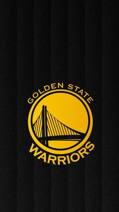 the golden state warriors logo is shown on a black background with vertical stripes in yellow