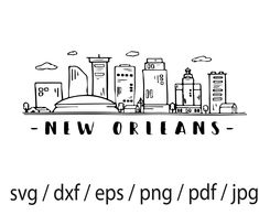 the new orleans skyline is shown in black and white, with the words new orleans on it