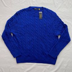 Polo Ralph Lauren Men’s Cable Knit Pullover Sweater New With Tags Size: Xxlarge Color: Blue Blue Crew Neck Knitted Outerwear, Blue Knitted Long Sleeve Outerwear, Blue Long Sleeve Knitted Outerwear, Blue Cable Knit Long Sleeve Sweater, Blue Long Sleeve Cable Knit Sweater, Casual Blue Knitted Polo Sweater, Blue Knit Sweatshirt For Fall, Blue Knit Long Sleeve Sweatshirt, Blue Long Sleeve Winter Sweater