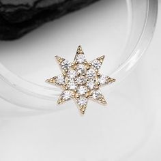 14 Karat Gold Sparkle Starburst Dermal Anchor Top Part-Clear Dermal Anchor, Starburst Design, Dermal Piercing, Gold Sparkle, Threading, Rose Gold Ring, Solid Gold, Gold Rings, Sparkle