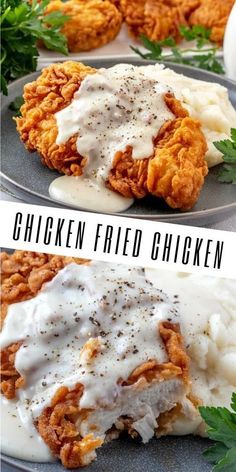 chicken fried in gravy on a plate