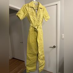 Nwt & Other Stories Jumpsuit! Super Flattering But It Was Small On Me :( It Is So Cute Though Yellow Fitted Jumpsuits And Rompers With Pockets, Yellow Fitted Cotton Jumpsuits And Rompers, Fitted Yellow Jumpsuits And Rompers With Pockets, Yellow Jumpsuit, Light Yellow, So Cute, Pant Jumpsuit, Size 2, Pants For Women