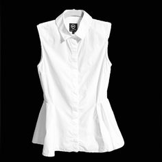 Alexander Mcqueen Ladies Sleeveless Button Down Collared Peplum Blouse Sz 36 Chic Sleeveless Cotton Shirt, Classic Fitted Sleeveless Blouse, Classic Sleeveless Blouse For Summer, Fitted Sleeveless Top With Buttons, Classic Sleeveless Summer Shirt, Classic Sleeveless Top For Daywear, Elegant Sleeveless Shirt For Workwear, Fitted Sleeveless Blouse With Button Closure, Elegant Sleeveless Shirt For Summer