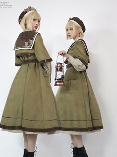 ❤︎ Army Volume Lolita Dress❤︎ Alumni Association, Collar Coat, Sailor Collar, Collared Coat, College Fashion, Buckle Belt, Lolita Dress, Suede Jacket, Coat Fashion