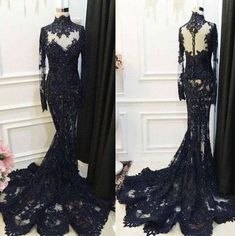 black evening dresses long sleeve high neck lace Gothic Wedding Dress, Long Sleeve Cocktail Dress, Long Sleeve Evening Dresses, Black Prom Dress, Evening Gowns Elegant, Black Prom, Gothic Wedding, Mermaid Evening Dresses, Black Wedding Dresses