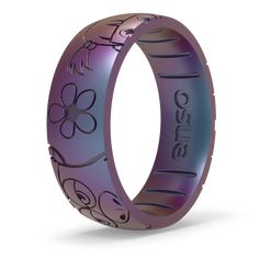 a purple ring with flowers on it and the word sano written in black ink