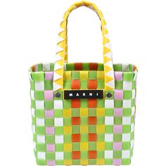 Color: Multicolor Multicolor bag with green, yellow and lilac checks, with handles; it is embellished with logo, applied on the front. 16 x 15 x 10 cm. 100% Polypropylene. | Marni Multicolor Bag For Girl With Logo Girls | SS24 Green Yellow, Moschino, Lilac, Checks, Handles, Accessory Gift, ? Logo, Yellow, 10 Things