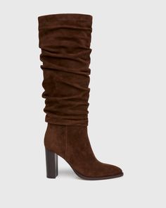 Shiloh Tall Boot - Chocolate Suede, Image 1 Dark Brown Tall Boots, Chocolate Brown Boots, Tall Brown Boots, Brown Suede Boots, Slouchy Boots, Suede High Heels, Tall Boot, Slouched Boots, Denim Shoes