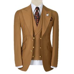 Caramel Brown Wedding Italian 3 Piece Suit for Groom Formal Brown Suiting Fabric Set, Brown Formal Suiting Fabric Set, Brown Three-piece Suit For Semi-formal Events, Brown Three-piece Suit For Semi-formal Occasions, Elegant Brown Wedding Blazer, Brown Semi-formal Three-piece Suit, Brown Tuxedo With Suit Collar For Semi-formal Occasions, Semi-formal Brown Tuxedo With Suit Collar, Brown Semi-formal Tuxedo With Suit Collar