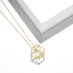 3D prism necklace Minimalist Gold Hexagon Necklace, Minimalist Gold Hexagon Jewelry, Modern Gold Geometric Necklace, Minimalist Geometric Gold Jewelry, Gold Geometric Minimalist Necklace, Minimalist Gold Geometric Necklace, Minimalist Geometric Gold Necklace, 3d Polygon, Architectural Jewelry