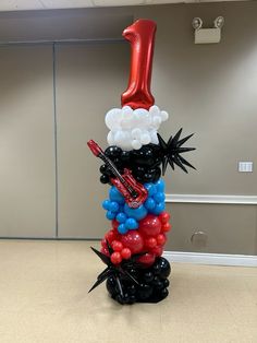 a number one balloon sculpture made out of balloons