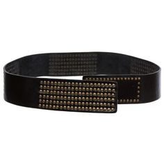 Studded with antique brass riveted nail head hardware Velcro closure Contour style belt, wear low on hips perfectly Width: 2 3/8" Sizing: Size S/M fits 30"-34" waist or where you wear this belt Belt Shop, Black Belt, Antique Brass, Brass, How To Wear, Black