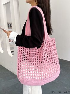 BagForLove - Pink Hollow Out Woven Crochet Bag: Spacious, Minimalist Design for Work and Travel Product Description Color Baby Pink Strap Type Double Handle Style Vacation Pattern Type Plain Bag Size Small Type Crochet Bags Closure Type No-closure Features High-capacity Material Fabric Composition 100% Polyester Size Chart INCH CM Bag Length Bag Width Bag Height Handle Height Strap Length 11.8 inch 0.8 inch 11.8 inch 7.1 inch 0 inch Bag Length Bag Width Bag Height Handle Height Strap Length 30 c Lightweight Crochet Bag For Shopping, Woven Crochet, Weave Shop, Work And Travel, Crochet Bags, Work Travel, Color Rosa, Womens Tote Bags, Crochet Bag