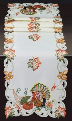 PRICES MAY VARY. 100% Polyester Fabric Turkey Table Runner 15x68" rectangular, 1 piece Ivory satin fabric with embroidery of turkey,pumpkin,gourd,sunflower,maple leaf,cornucopia,daisy. Matching festive placemat,table runner,center-piece,topper,large tablecloths,napkins also available Great for special occasions,events,parties, family gatherings, everyday use during Autumn season Perfect gift for Halloween, Thanksgiving, Fall Winter weddings, House-warming, Christmas, birthday This is a gorgeous Turkey Table, Christmas Table Runner Pattern, Sunflower Table Runner, Pumpkin Table Runner, Thanksgiving Table Runner, Turkey Pumpkin, Table Runner Size, Dresser Scarf, Fall Table Runners