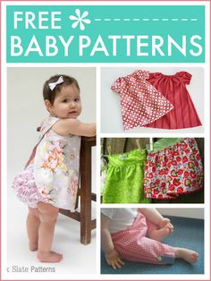 an image of baby clothes with the words free baby patterns on it and pictures of them