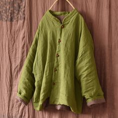 Details: Gender: Women Item Type: Jacket Material: Linen Pattern Type: Solid Season: Spring, Autumn, Winter Style: Leisure, Daily, Retro Occasion: Going Out, Daily Size: One Size Length: 68.00 cm/ 26.77 " Bust: 130.00 cm/ 51.18 " Collar to Cuff: 68.00 cm/ 26.77 " Khaki Winter Top With Button Closure, Winter Khaki Top With Button Closure, Long Sleeve Patchwork Outerwear, Green Stand Collar Top With Buttons, Collared Patchwork Outerwear For Spring, Casual Patchwork Outerwear With Stand Collar, Casual Outerwear With Patchwork And Stand Collar, Spring Collared Patchwork Outerwear, Spring Cotton Outerwear With Stand Collar