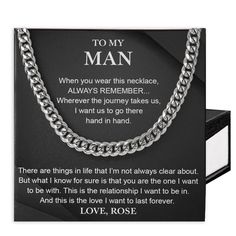 a book with a chain attached to it and the words to my man written on it