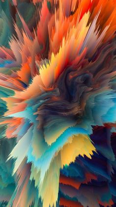 an abstract image of multicolored feathers flying in the air with their wings spread out