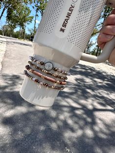 This listing is for 4 bracelets. Bow sold separately. Cup/boot not included. This bracelet set is made of stretchy elastic. Please be careful to not overstretch as this can result in breakage. A silicone boot is a must with any bracelet stack to help keep these in place! FREE STANDARD SHIPPING on all orders over $50. Trendy Brown Beaded Bracelets For Everyday, Casual Brown Stretch Bracelet For Everyday Wear, Casual Brown Stretch Bracelet For Everyday, Casual Everyday Brown Stretch Bracelet, Sew Christmas, Christmas Stocking Pattern, Stocking Pattern, Oat Milk, Stanley Cup