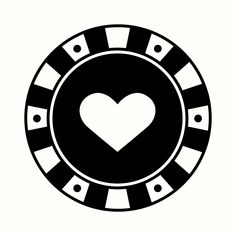 a black and white casino chip with a heart