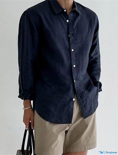 Mens Navy Button Up Outfit, Navy And White Mens Outfit, Blue Long Sleeve Shirt Outfit Men, Solid Shirt Outfit Men, Button Up Long Sleeve Outfit Men, Navy Button Down Shirt Outfit Men, Navy Blue Linen Shirt Men Outfit, Navy Blue Outfit Men Casual, Long Sleeve Button Up Shirt Outfit Mens