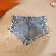 Forever 21 Lace Up Jean Shorts. Super Short. Size M But Can Be Adjusted To Bigger Size With Laces On The Sides. Bold Statement Piece. Stand Out At The Beach! Only Tried On But Never Worn Forever 21 Bottoms With Built-in Shorts For Summer, Forever 21 High Waist Bottoms For Vacation, Forever 21 High Waist Vacation Bottoms, Forever 21 High-waist Bottoms For Vacation, Forever 21 High Waist Summer Bottoms, High Waist Bottoms By Forever 21 For Beach, Forever 21 High Rise Bottoms For Summer, High Waist Forever 21 Bottoms For Vacation, Forever 21 High Waist Shorts For Day Out