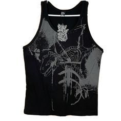 Nwt Plazmalab Mens Xl Black Tank Top T Rex Dinosaur Skeleton. No Rips Tears Or Stains Smoke-Free Home Black Cotton Tops With Dragon Print, Black Cotton Top With Dragon Print, Unisex Black Tops With Skull Print, Casual Dinosaur Print Tops For Streetwear, Black Dinosaur Print Crew Neck Top, Cotton Dinosaur Print Tops For Streetwear, Fitted Cotton Tops With Dinosaur Print, Casual Fitted Dinosaur Print Top, Casual Fitted Top With Dinosaur Print