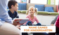 three children sitting on the floor with name games for kindergarten