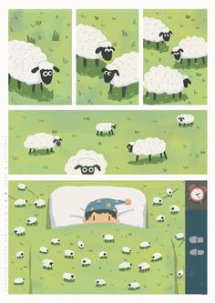 there are many sheep in the field and one is sleeping