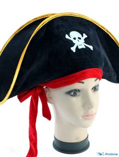 OrcaJump - Pirate Captain Hat with Red Rope and Skull Design - Halloween Supplies Pirate Hats For Kids, Pirate Captain Hat, Pirate Fancy Dress, Captain's Hat, Pirate Costume Kids, Halloween Costume Hats, Captain Costume, Pirate Captain, Pirate Outfit