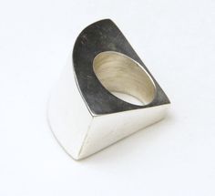 "-Artisan handmade modernist ring -Large fan shaped quarter circle ring -Ring is marked \"925\" -Ring is size 8.25 -Face of ring measures 1.7\" x .8\", depth .33\" -Weight 23.5g -Ring is in excellent condition A very modern statement silver ring!" Hollow Form Ring, Organic Jewelry Design, Hollow Ring, Hollow Form, Large Fan, Modernist Ring, Organic Jewelry, Modernist Jewelry, Circle Ring