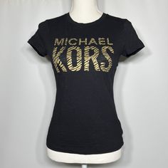 Nwot Michael Kors T-Shirt Black Fitted Tops With Logo, Trendy Black T-shirt With Logo, Trendy Black Tops With Logo, Black Graphic Tee With Logo, Spring Tees, Striped Tops Women, Work Tops, Short Sleeve Pullover, Red And White Stripes