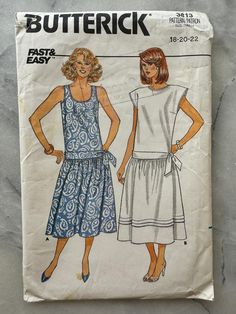 a woman's dress and top sewing pattern on a piece of paper with the words butterick