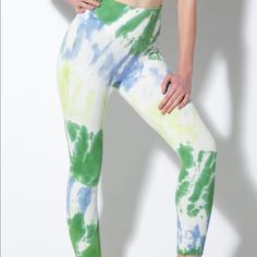 The Rib Racer Water Rachel Crop In A Lovely Water Color Dye Print Wash River Mist Come With Tiana All Ribb 7/8 Legging This Set Is An L/Xl Only Set In Bigger Size Stretch Well Comfy Summer Breeze Rock For Your Work Out Activities To Look Shiny And Bright Nwot Price Is For Set Green High-waist Spring Activewear, Summer Tie Dye Athleisure Activewear, Summer Athleisure Tie Dye Activewear, Fitted Yellow Activewear For Spring, Casual Multicolor High Waist Activewear, Casual Multicolor High-waist Activewear, Summer Tie Dye Stretch Activewear, Summer Stretch Tie Dye Activewear, Spring Sports Green Leggings