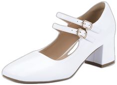 Elegant Summer Party Mary Janes, Spring Formal Mary Janes With Stacked Heel, Formal Mary Janes With Block Heel For Spring, Elegant Pointed Toe Mary Janes With Stacked Heel, White Mary Jane Heels For Formal Occasions, Formal Block Heel Mary Janes For Spring, Summer Formal Mary Janes With Pointed Toe, White Block Heel Mary Janes For Spring, Pointed Toe Mary Janes For Formal Summer Events