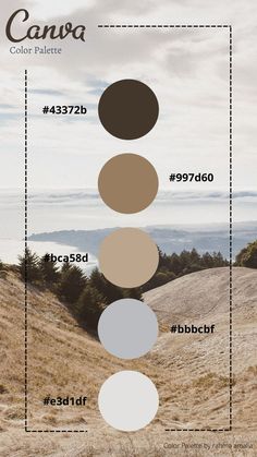 the color scheme for an outdoor area with hills and trees in the background, along with text that reads canva