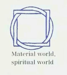 a blue and white logo with the words material world, spiritual world