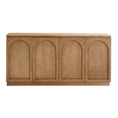 the sideboard is made from wood and has four arched doors on one side, and three