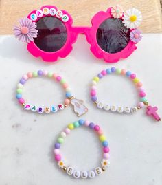 "✨🐰Easter is Mar 31st this year! Time to prepare for Easter baskets! ✨🐰 These personalized bracelets are the perfect addition for your Easter basket! We also have custom flower sunnies avaialabe - please check out our other listings! 💖✨ Flower Sunnies Listing: https://twolittlepoppes.etsy.com/listing/1455157576 Bracelet sizing:  When in doubt, go with measurements and not the age range for your child's bracelet size. These are simply estimates based on average wrist sizes. ✨Need it ASAP? ✨Add \"Rush Order Fee\" listing to your cart to expedite your production time for your item(s) and jump to the front of the line!  *SHOP DISCLAIMER/WAIVER* This item contains small parts. Not for children under 3 years. Do NOT let your child put the bracelet in their mouth. Always monitor and supervise Personalized Pink Novelty Bracelets, Customizable Pink Fun Bracelets, Pink Novelty Bracelets For Party Favors, Fun Customized Pink Bracelets, Playful Customized Pink Bracelets, Fun Personalized Bracelets For Party Favors, Cute Personalized Wristband For Birthday, Easter Bracelets, Bunny Bracelet