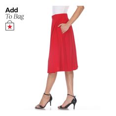 in stock Red Midi Skirt For Workwear, Red Midi Skirt With Pockets, Casual Red Midi Skirt, Red Casual Midi Skirt, Red Lined Midi Skirt, Red Midi Lined Skirt, Red Knee-length Skirt With Pockets, Red Midi Skirt With Lining, Casual Red Full Skirt Bottoms