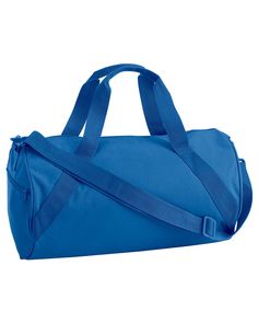 a blue duffel bag on a white background