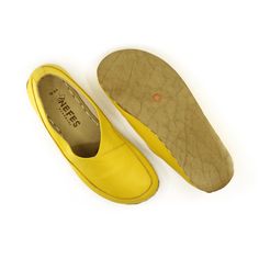 Our Women's Yellow Barefoot Loafers are the perfect choice for fashion lovers who want to make a statement. Made from genuine yellow leather, these shoes are both stylish and practical. The bright yellow color and minimalist design make these loafers a unique choice that will add a pop of color to any outfit. The barefoot shoe design provides a natural feel by allowing your foot to move and flex as it naturally would, while the wide toe box provides plenty of room for your toes to spread out. Th Comfortable Yellow Slip-on Slippers, Casual Yellow Closed Toe Slip-ons, Casual Yellow Loafers With Round Toe, Casual Yellow Slip-on Moccasins, Casual Yellow Closed Toe Loafers, Yellow Flats With Leather Sole And Round Toe, Yellow Round Toe Flats With Leather Sole, Casual Yellow Slippers With Rubber Sole, Casual Yellow Loafers With Rubber Sole