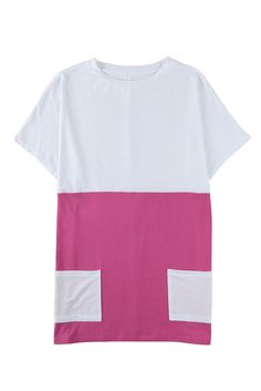 Rose Colorblock Pocketed Mini Dress Casual Pink Spliced Dresses, Casual Pink Splicing Dresses, Casual Pink Dresses With Splicing, Casual Pink Dress With Contrast Color, Pink Summer Dress With Contrast Color, Summer Pink Dress With Contrast Color, Black T Shirt Dress, T Shirt Dresses, Shift Pattern