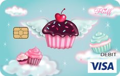 a credit card with cupcakes and cherries on it