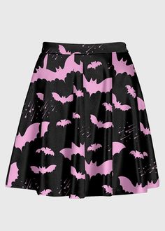 Pink And Black Bat Kawaii Goth High Waist Skirt - In Control Clothing Plus Size Pastel Goth, Black Kawaii, Rehearsal Dinner Outfits, Halloween Skirt, Plus Size Pink, Ropa Aesthetic, Gothic Skirts, Denim Hoodie, Pastel Goth Fashion