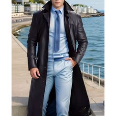 Season:Fall  Winter; Fabric:PU Leather; Sleeve Length:Long Sleeve; Gender:Men's; Style:Classic,Casual,Fashion; Occasion:Vacation,Daily,Going out; Outerwear Length:Long; Placket:Single Breasted; Function:Windproof,Thermal Warm; Pattern:Plain; Design:Pocket; Neckline:Lapel; Outerwear Type:Faux Leather Jacket,Trench Coat,Long Trench Coat; Listing Date:08/28/2024; Bust:; Length:; Shoulder Width:; Sleeve: Solid Color Long Sleeve Faux Leather Jacket, Double-breasted Leather Jacket With Pockets For Winter, Solid Long Single-breasted Outerwear, Long Solid Single-breasted Outerwear, Solid Leather Winter Outerwear, Winter Leather Outerwear, Winter Leather Outerwear With Long Sleeves, Leather Long Sleeve Winter Outerwear, Winter Leather Long Sleeve Outerwear