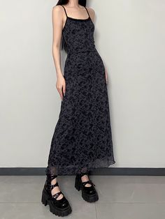 Shop trendy fashion style casual dresses for women - black, long sleeve, summer, fall casual dress online. Get cute casual dresses at affordable prices.All types of clothes are available. Fall Casual Dress, Grunge Maxi Dress, Grunge Dresses, Black Cottagecore, Retro Fairy, Young Outfit, Cottagecore Summer, Cottagecore Clothes, Cute Casual Dresses