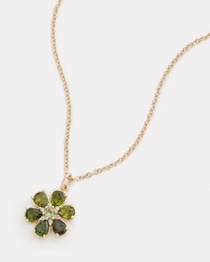 18K Yellow Gold Floral Pendant Necklace with Green Tourmaline and Diamonds, .06 TCW   16 Inches, Pendant is 5/8 Inch Diameter Style# YNSFGTW Floral Pendant Necklace, Floral Pendant, Oval Ring, Oval Rings, Gold Floral, Green Tourmaline, Pink Tourmaline, Tourmaline, Diamonds